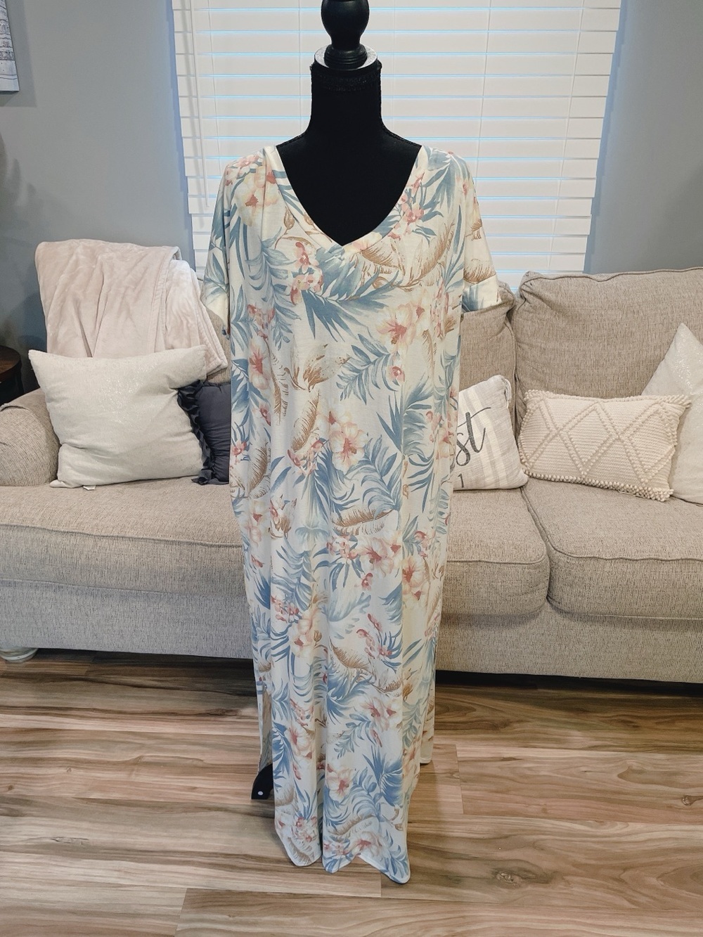 No Brand Tropical Print Stretchy Maxi Side Split Dress